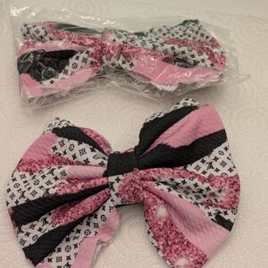 Pink and Black Kids Hair Bow Set Handmade